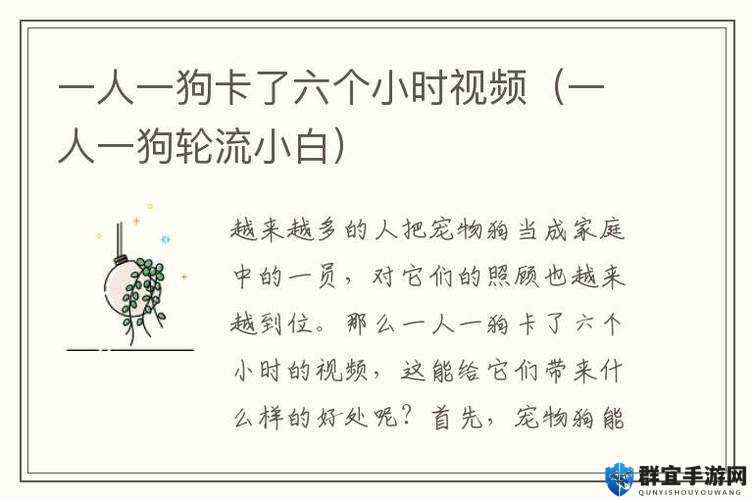 一人一狗卡六个小时游戏：挑战极限的独特体验之旅