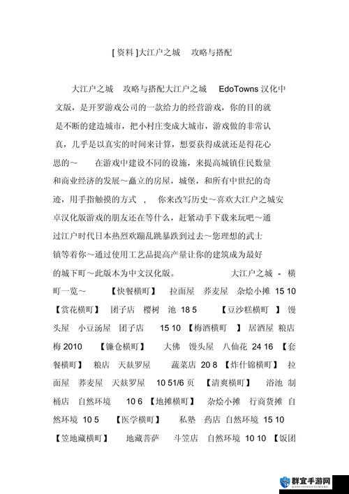 大江户之城入门攻略